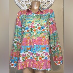 Periphery women’s shirt size XL button down long sleeve flowers giraffes crabs